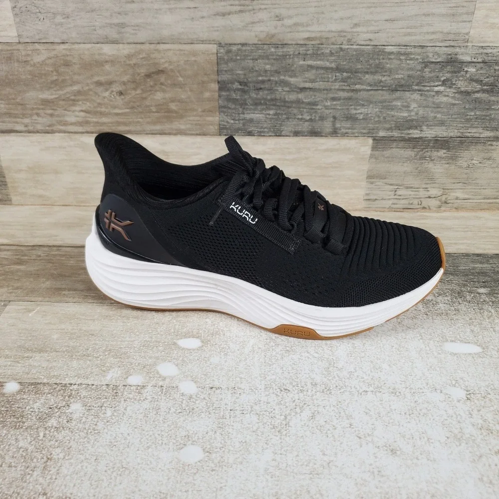 Kuru‎ Atom 2 Womens Shoes Sz 8.5 W Running Jet Black Desert Tan Lace Up Sneakers